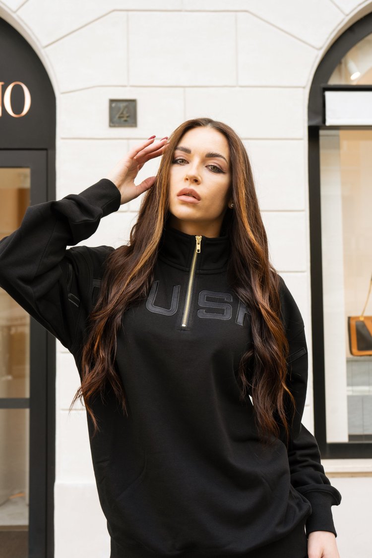 MONOCHROME BLACK QUARTER ZIP          JUMPER