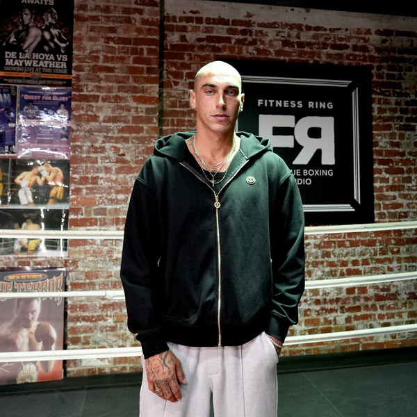 Lotus Hill 420GSM French Terry Zip-Through Hoodie (BLACK)