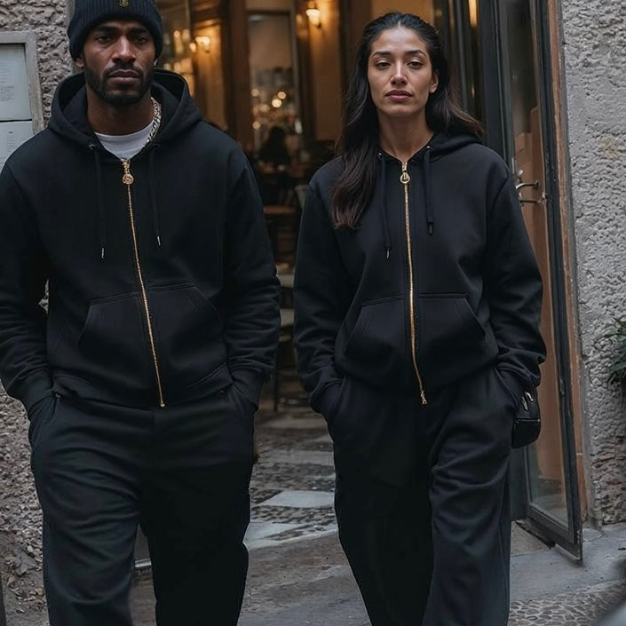 Lotus Hill 420GSM French Terry Zip-Through Hoodie (BLACK)