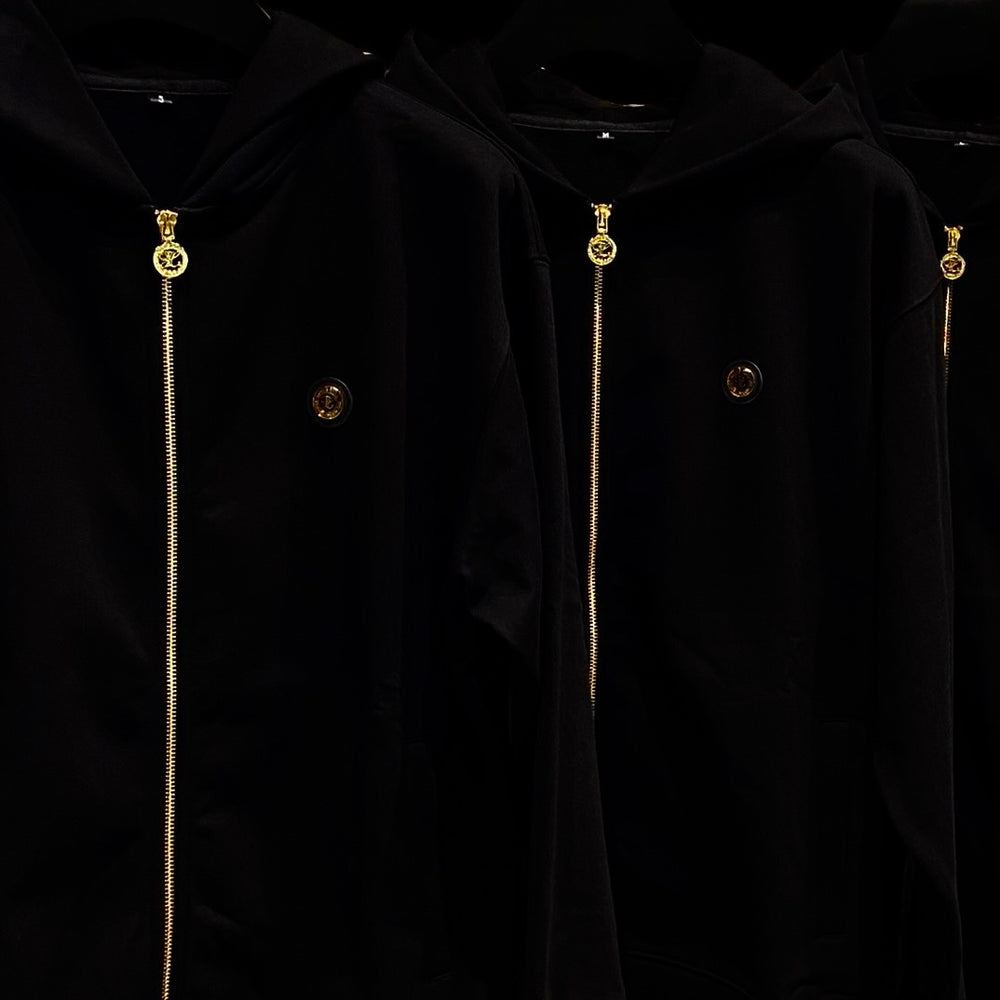 Lotus Hill 420GSM French Terry Zip-Through Hoodie (BLACK)