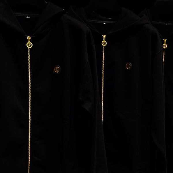 Lotus Hill 420GSM French Terry Zip-Through Hoodie (BLACK)