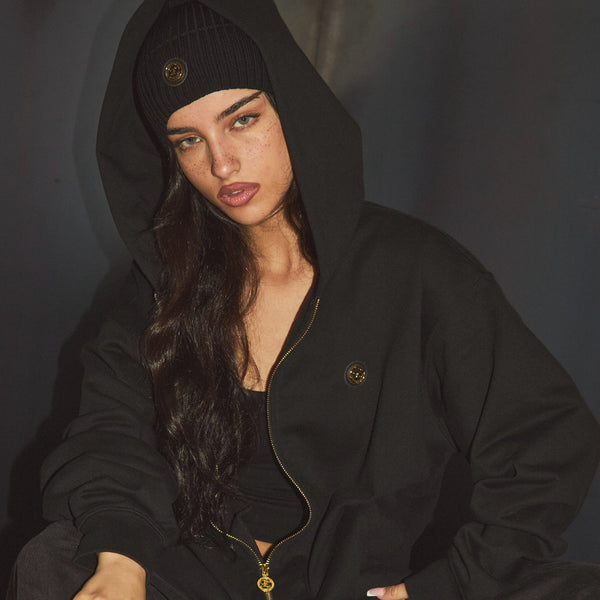 Lotus Hill 420GSM French Terry Zip-Through Hoodie (BLACK)