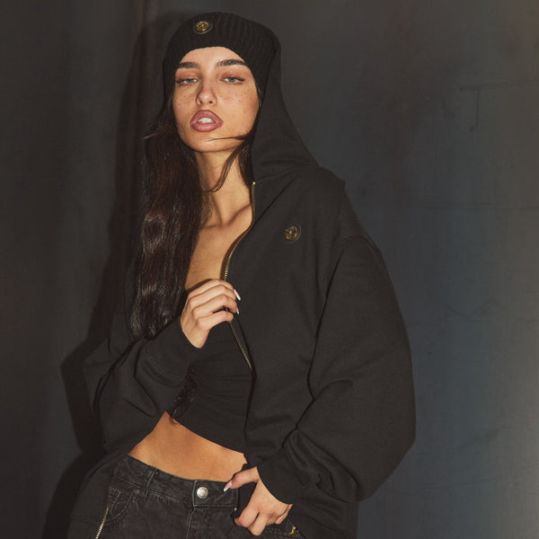 Lotus Hill 420GSM French Terry Zip-Through Hoodie (BLACK)